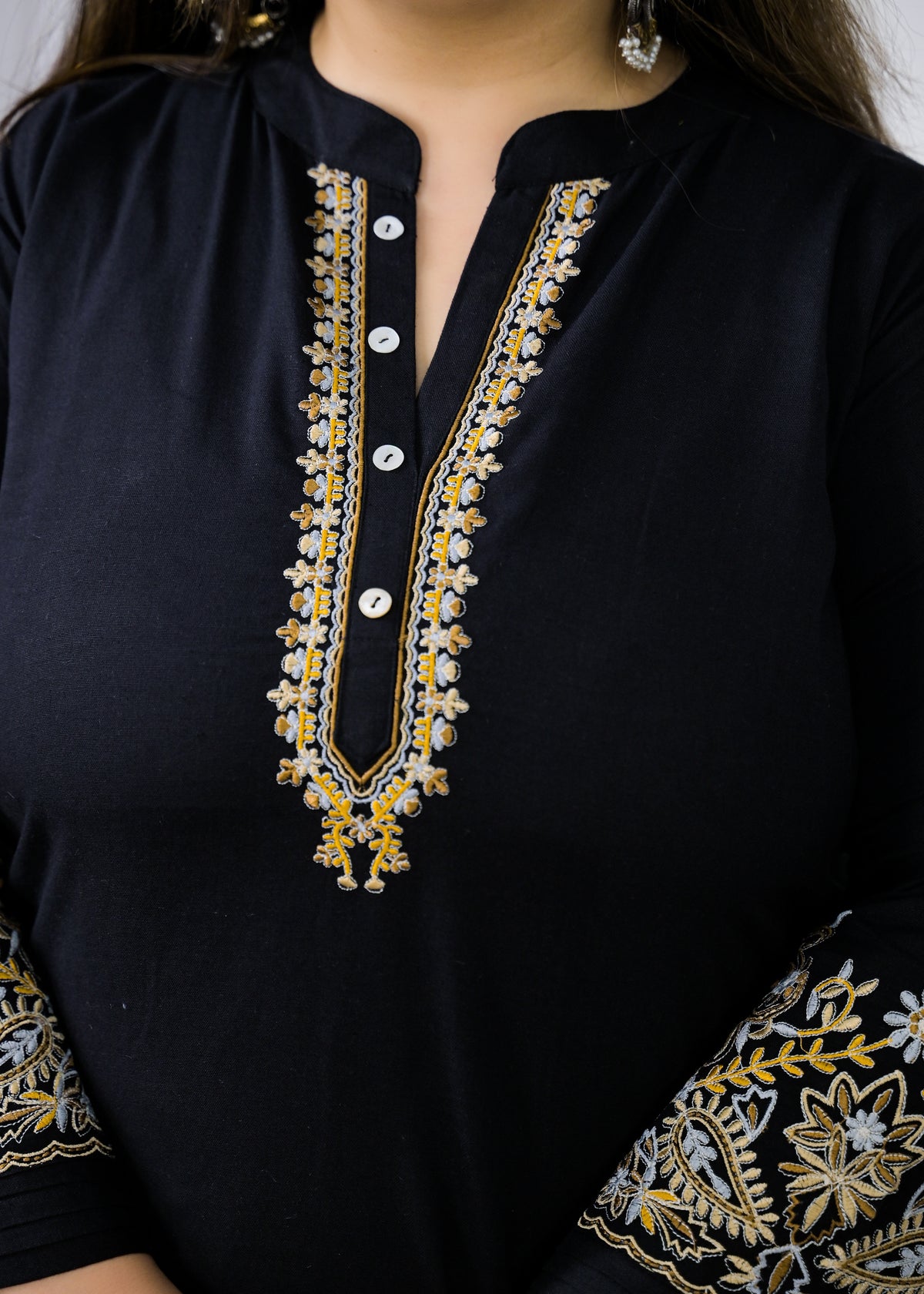 Women Embroidered Mandarin Neck Straight Kurta with Pant and Printed Dupatta - 3 Piece Set