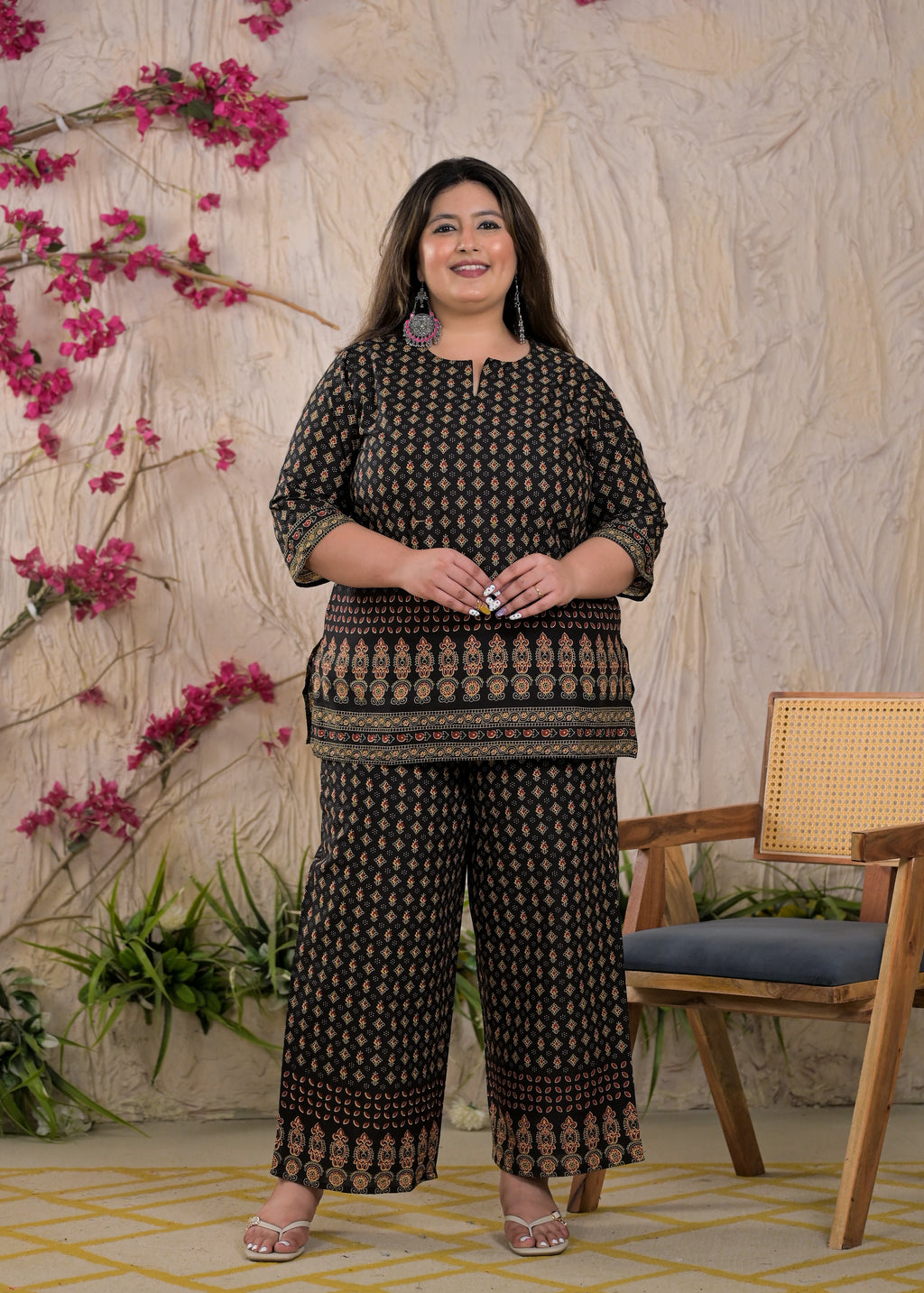 Women Bandhani Print 2 Piece Co-Ord Set with Wide Leg Pants