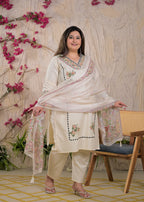 Women Floral Embroidered V-Neck 3 Piece Kurta Pant Set