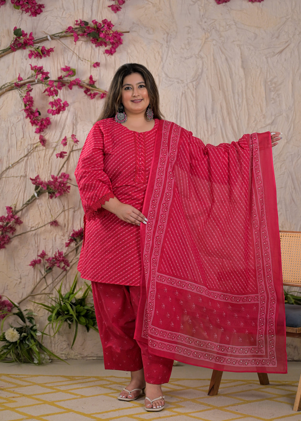 Women Leheriya Printed 3 Piece Kurta Set
