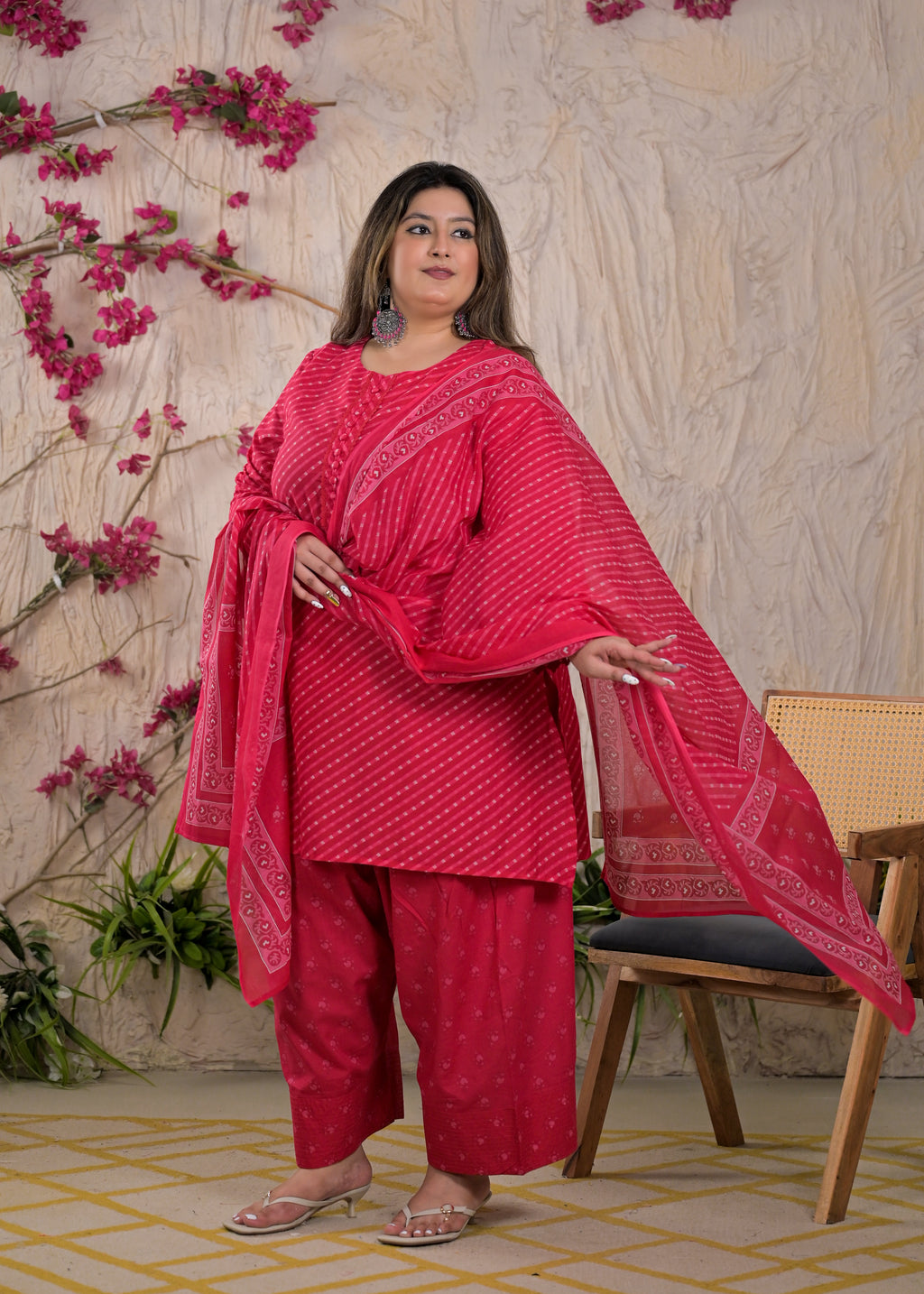 Women Leheriya Printed 3 Piece Kurta Set