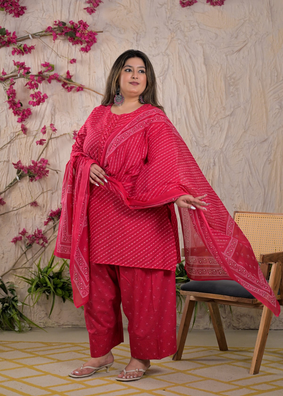 Women Leheriya Printed 3 Piece Kurta Set