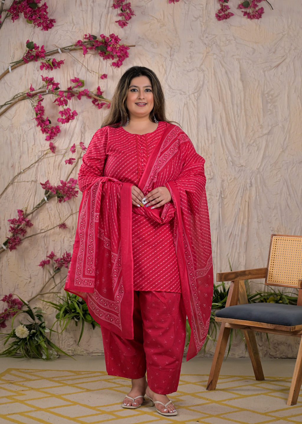 Women Leheriya Printed 3 Piece Kurta Set