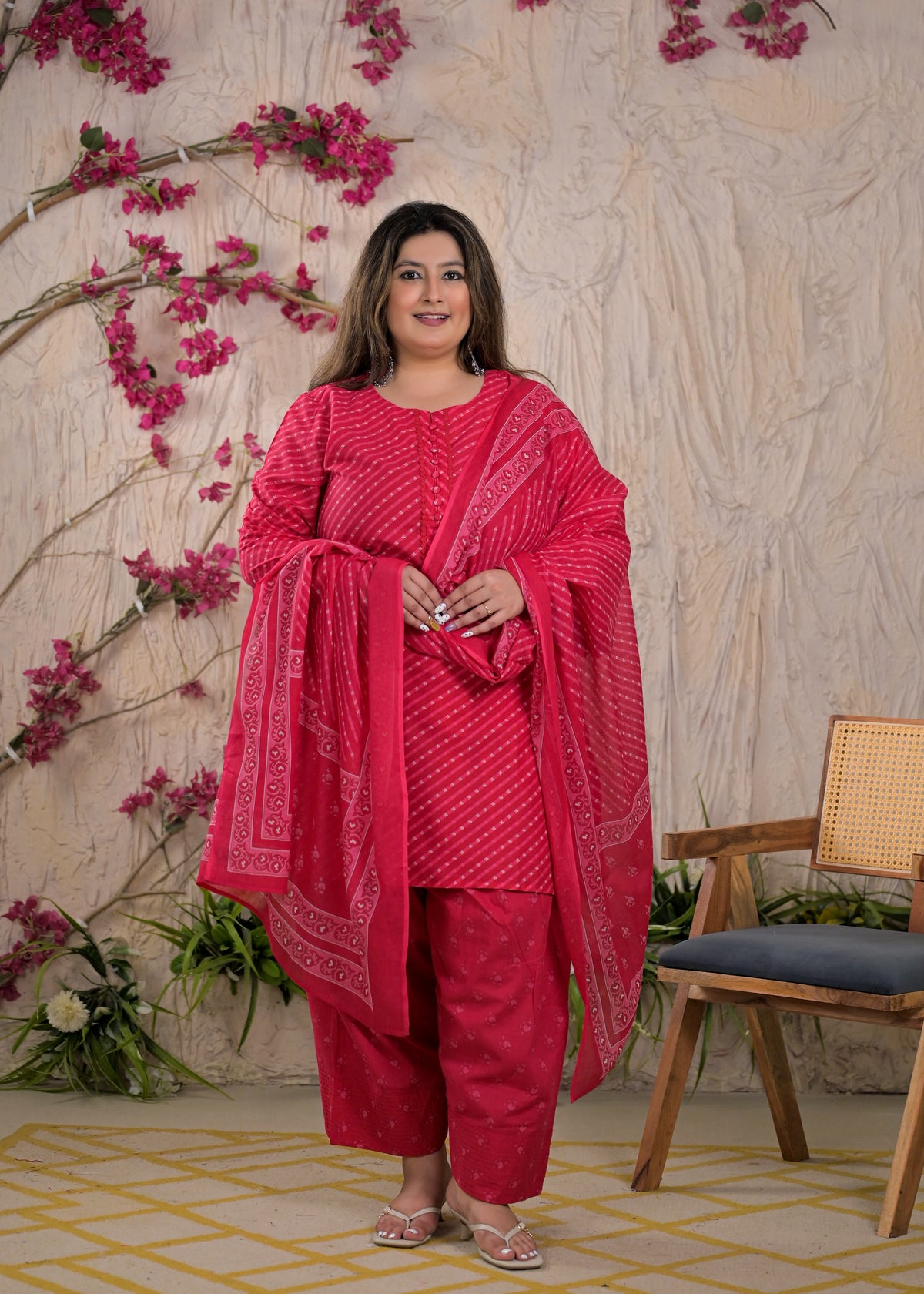 Women Leheriya Printed 3 Piece Kurta Set