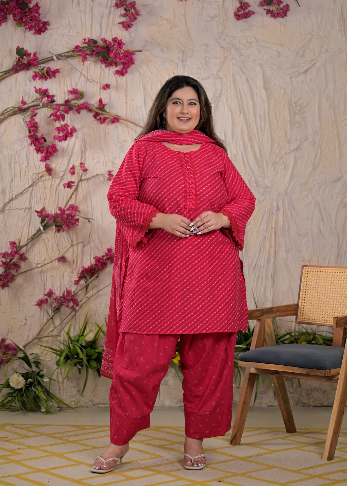 Women Leheriya Printed 3 Piece Kurta Set