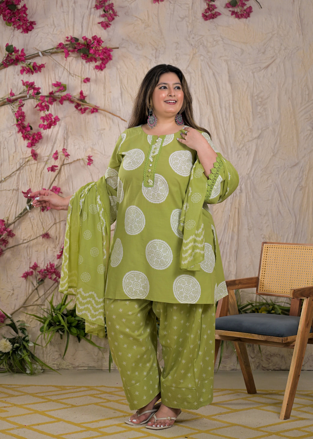 Women Bandhani Printed 3 Piece Kurti Set with Dupatta