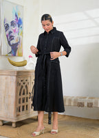Contrast Stitch Belted Shirt Dress