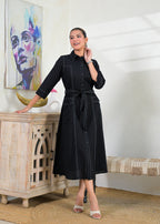 Contrast Stitch Belted Shirt Dress