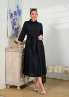 Contrast Stitch Belted Shirt Dress