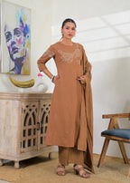 Women’s Floral Embroidered Kurta Palazzo with Dupatta Set