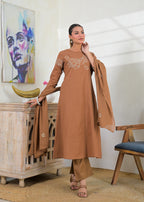 Women’s Floral Embroidered Kurta Palazzo with Dupatta Set