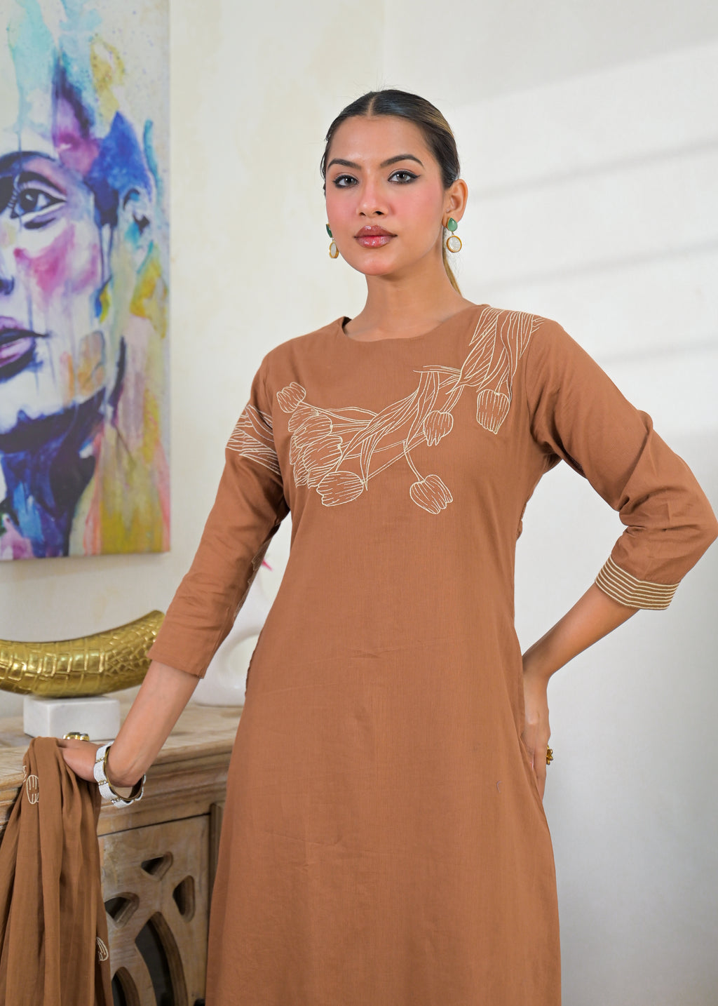 Women’s Floral Embroidered Kurta Palazzo with Dupatta Set
