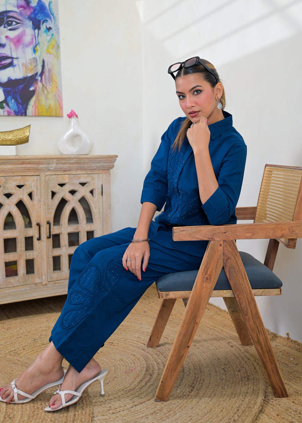 Embroidered Shirt-Style Co-ord Set