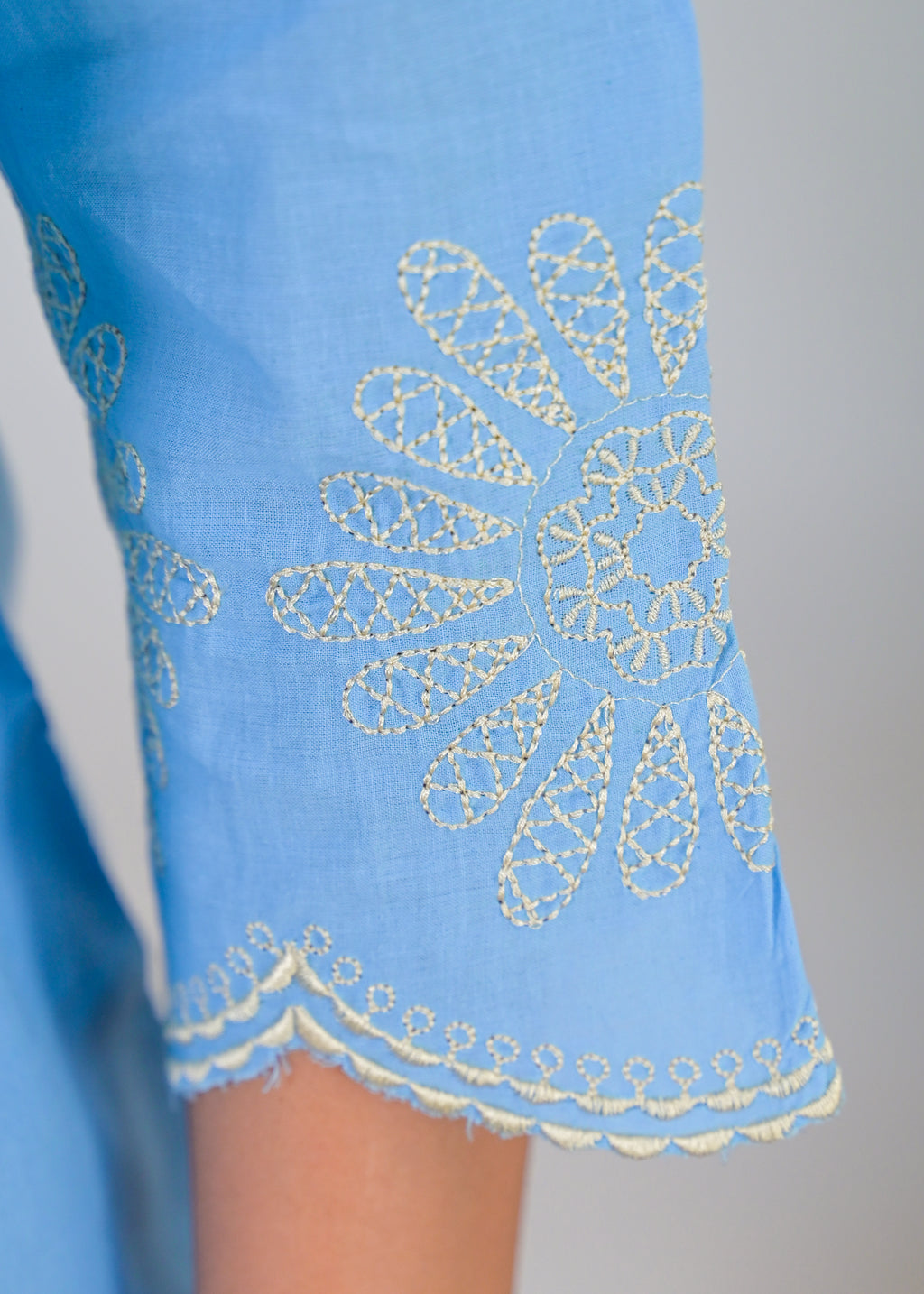 Women’s Solid Shirt Style Top with Embroidered Hem & Palazzo Pants Set