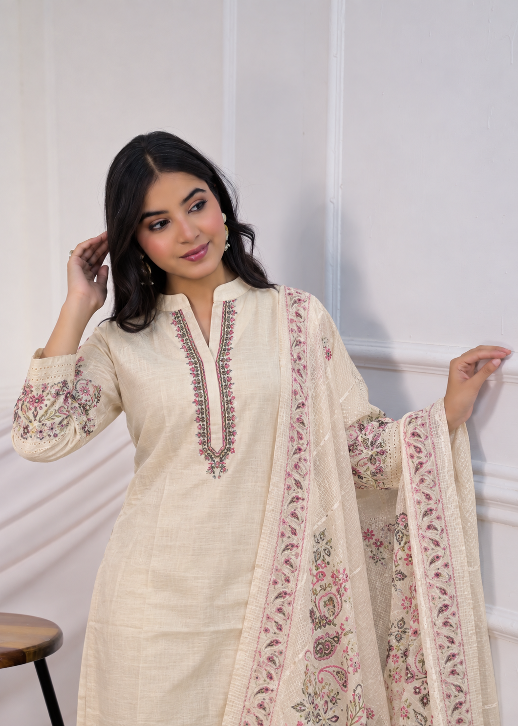 Embroidered Kurta with Printed Dupatta