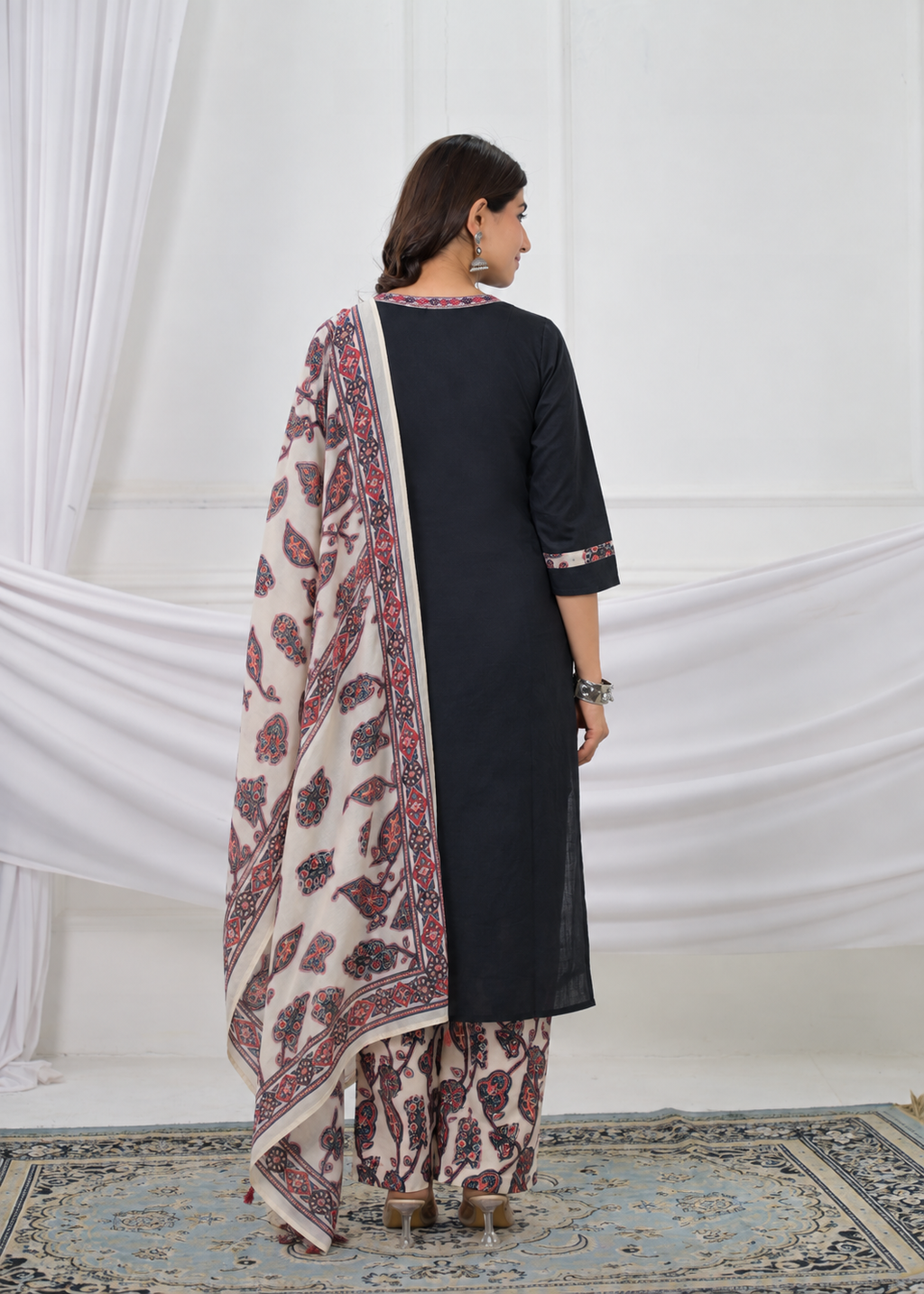 Embroidered Kurta with Printed Pant & Dupatta Set
