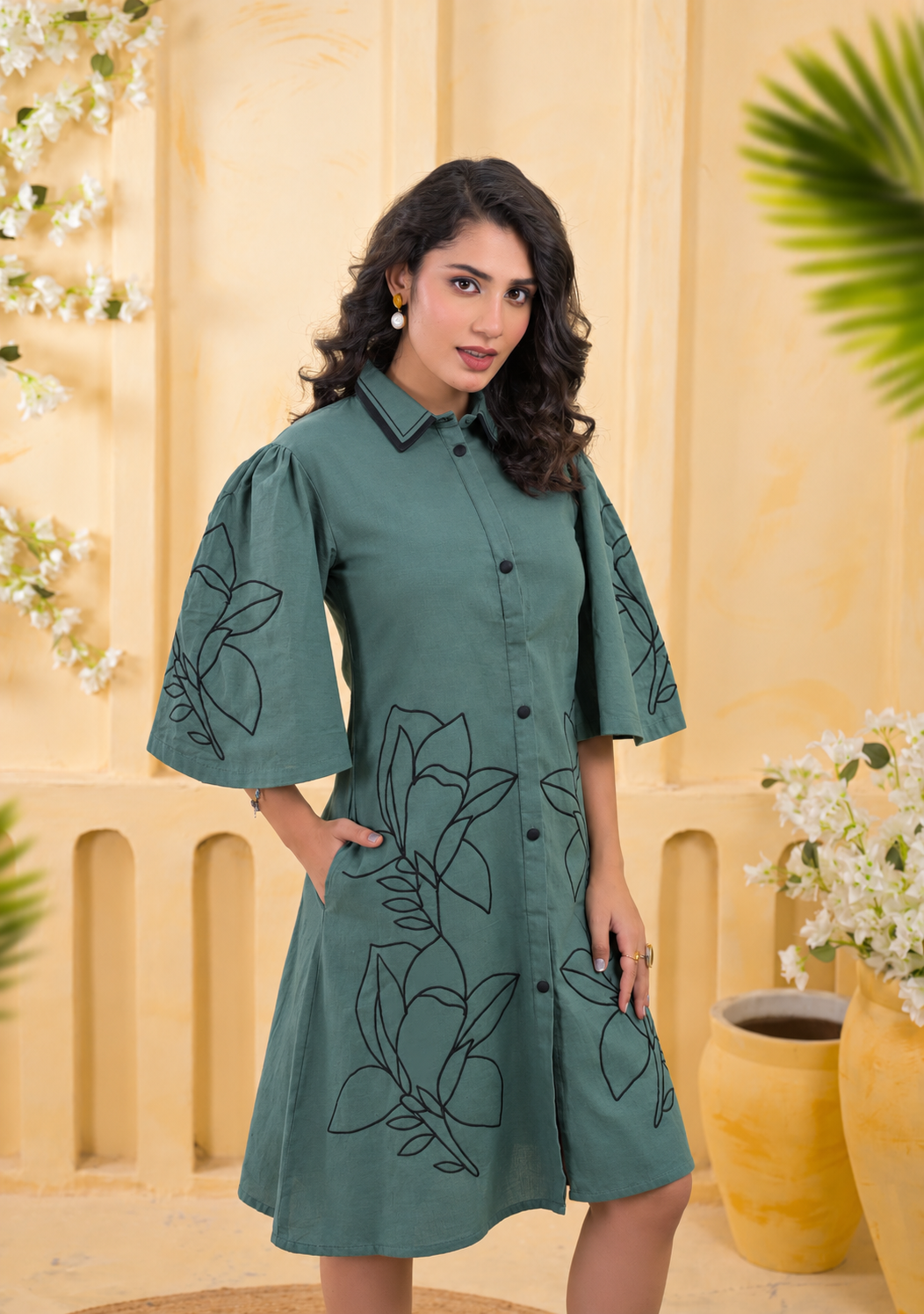 Floral Embroidered Shirt Dress