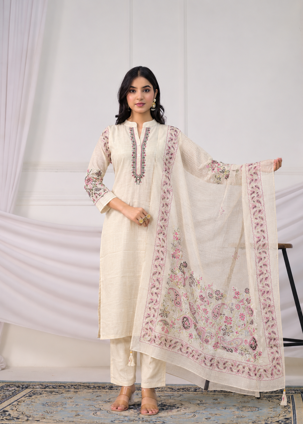 Embroidered Kurta with Printed Dupatta