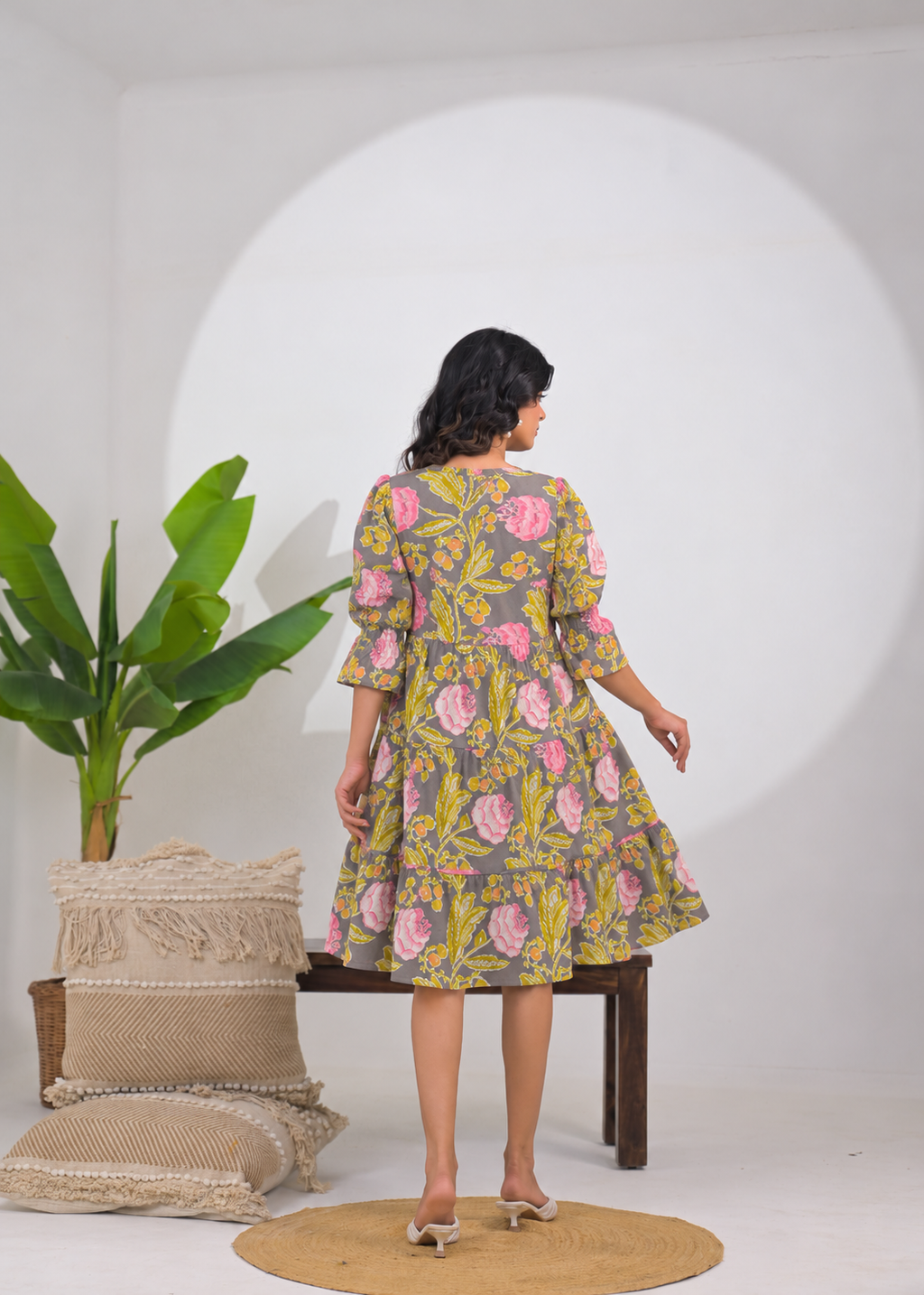 Abstract Printed Tiered Midi Dress