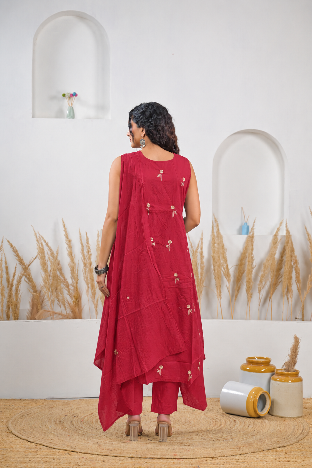 Embroidered Straight Kurta Pant Set with Dupatta