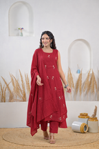 Embroidered Straight Kurta Pant Set with Dupatta
