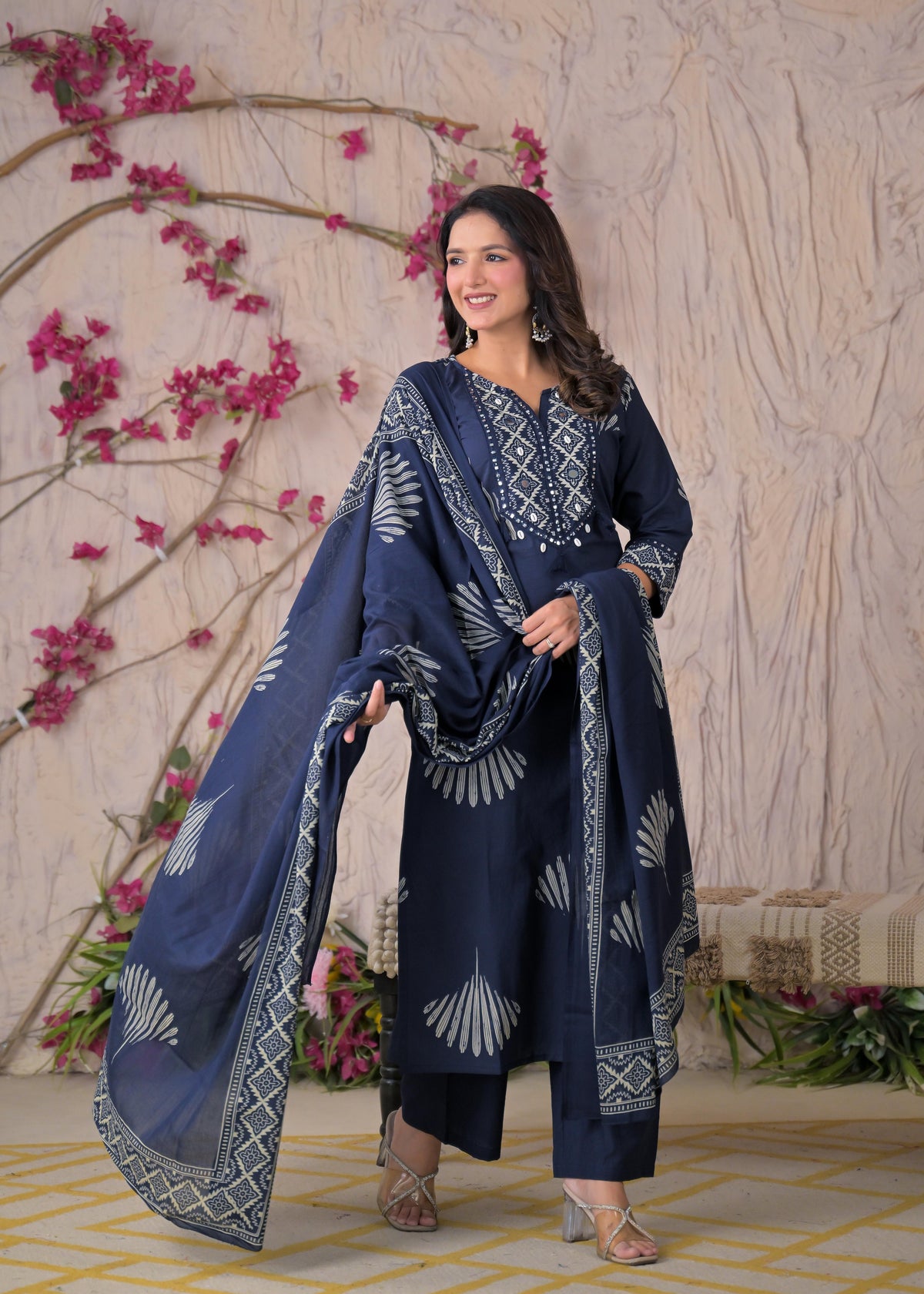 Women Yoke Work Kurta 3 Piece Set with Dupatta