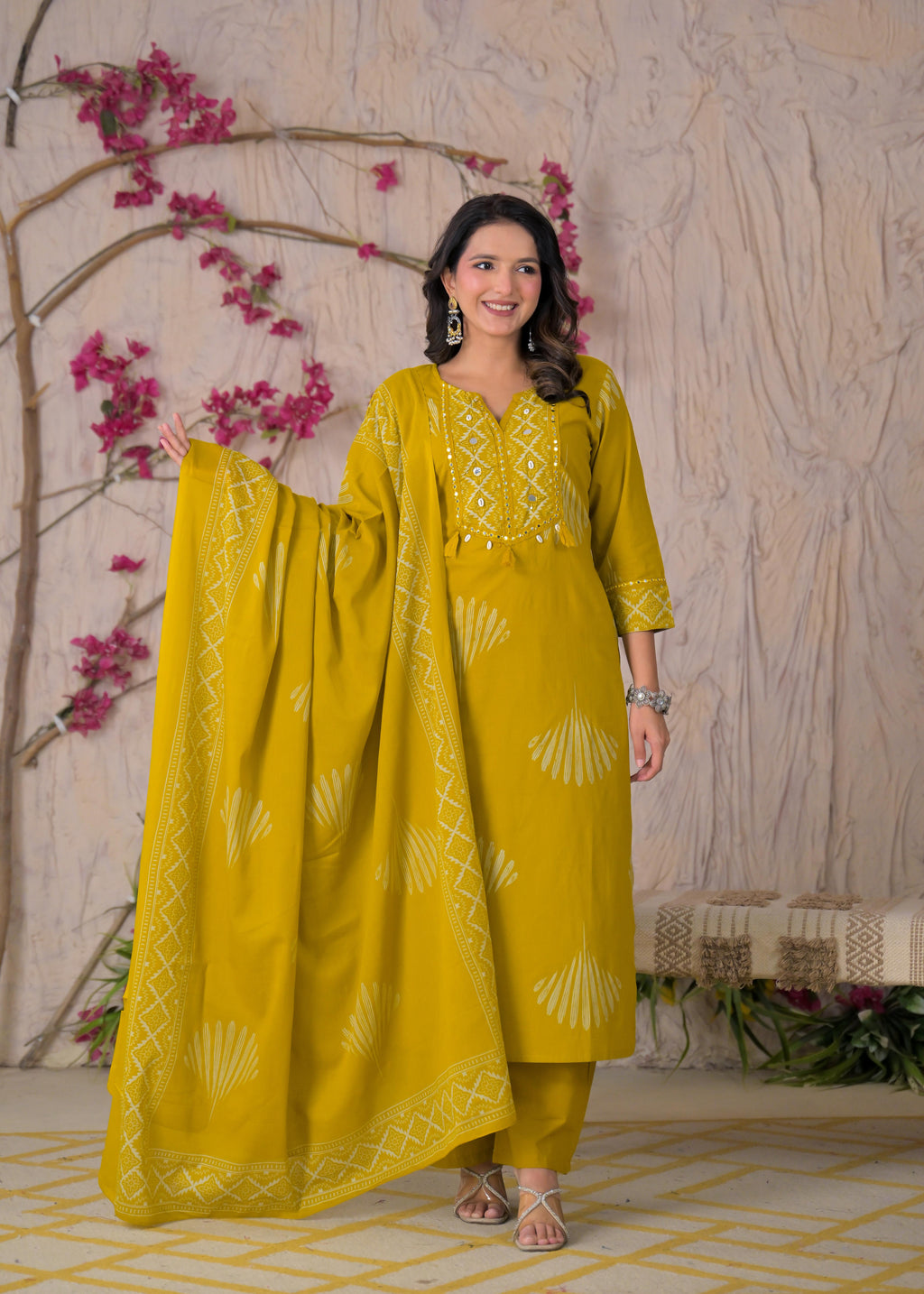 Women Yoke Work Kurta 3 Piece Set with Dupatta