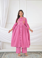 Women Floral Embroidered Flared 3 Piece Kurta Set with Dupatta