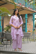 Floral Printed Straight 3 Piece Kurta Set with Palazzo and Dupatta