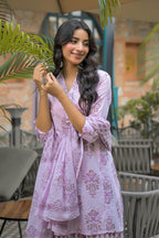 Floral Printed Straight 3 Piece Kurta Set with Palazzo and Dupatta