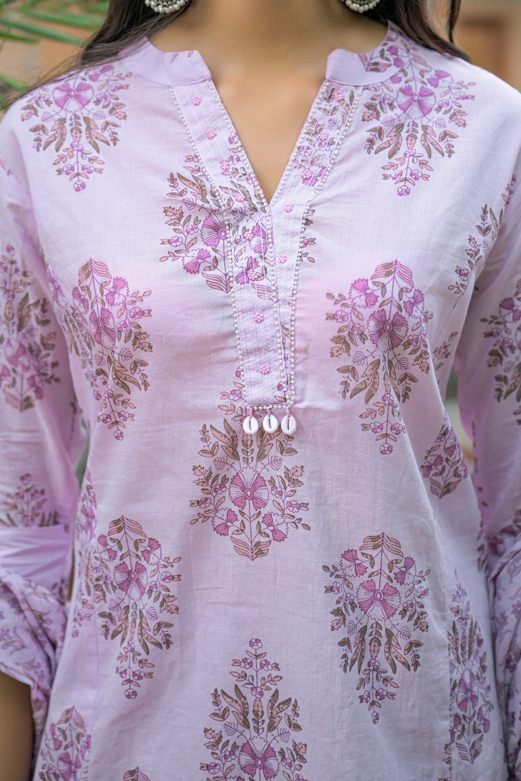 Floral Printed Straight 3 Piece Kurta Set with Palazzo and Dupatta