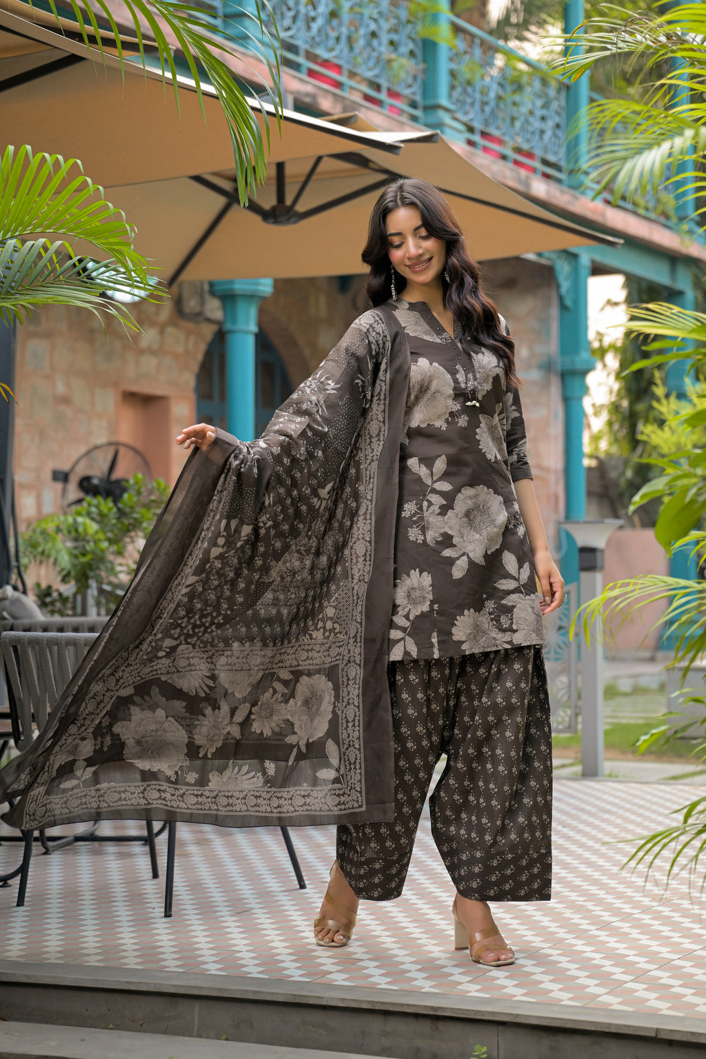 Floral Printed 3 Piece Kurta with Salwar and Dupatta