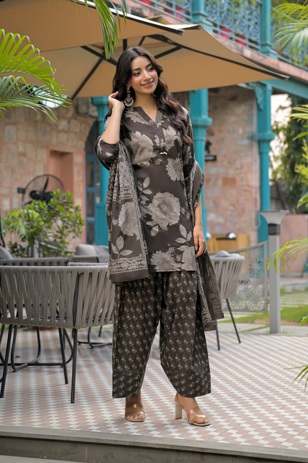 Floral Printed 3 Piece Kurta with Salwar and Dupatta