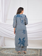 Striped Floral Motif 2 Piece Kurta Set