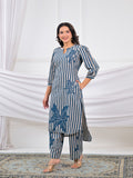 Striped Floral Motif 2 Piece Kurta Set
