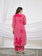 Striped Floral Motif 2 Piece Kurta Set