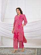 Striped Floral Motif 2 Piece Kurta Set