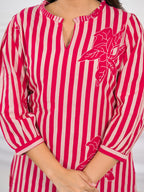 Striped Floral Motif 2 Piece Kurta Set