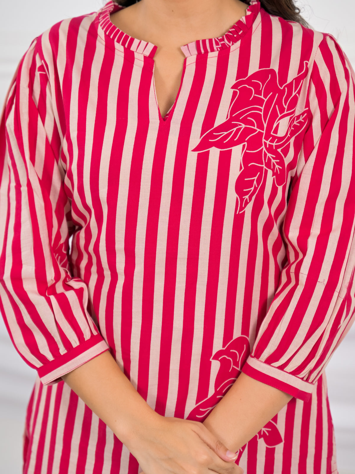 Striped Floral Motif 2 Piece Kurta Set