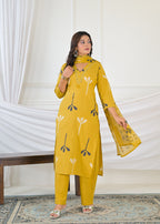 Women Floral Printed 3-Piece Kurta Pant Set with Dupatta