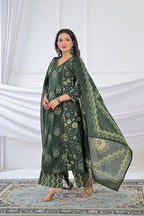 Women Floral Printed V-Neck 3-Piece Kurta Pant Set with Dupatta