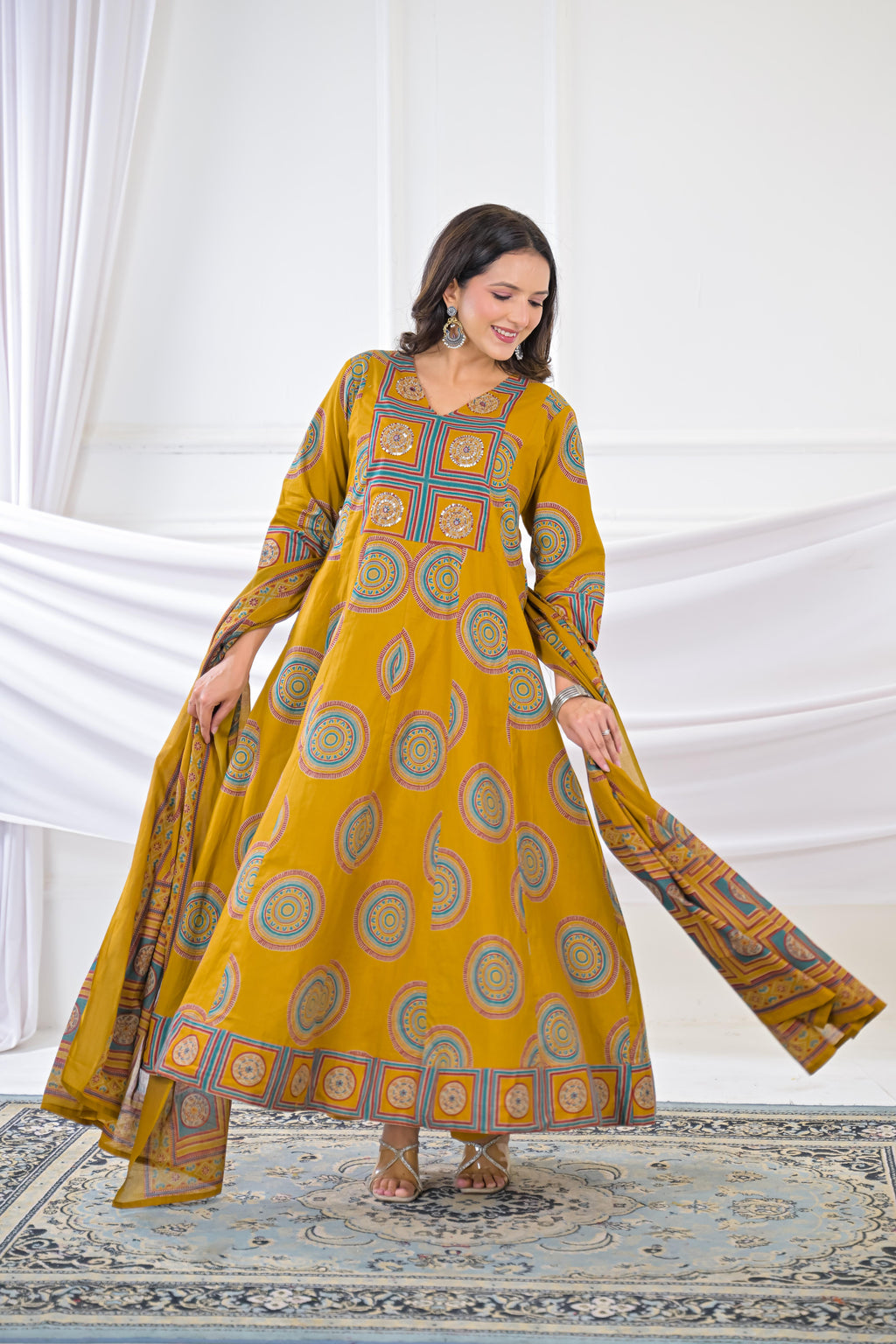 Women Printed Anarkali 3 Piece Kurta Set with Dupatta