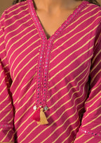 Women Leheriya Print V-Neck Kurta Set with Dupatta