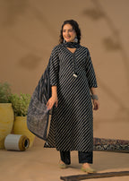 Women Leheriya Print V-Neck Kurta Set with Dupatta