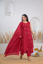 Embroidered Straight Kurta Pant Set with Dupatta