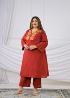 Floral Embroidered V-Neck Kurta Pant Set