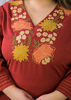 Floral Embroidered V-Neck Kurta Pant Set