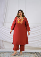 Floral Embroidered V-Neck Kurta Pant Set