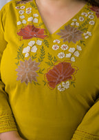 Floral Embroidered V-Neck Kurta Pant Set