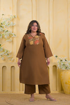Floral Embroidered V-Neck Kurta Pant Set